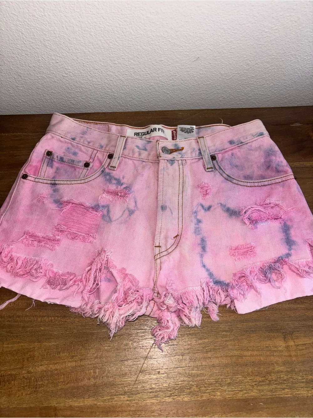 Pink Tie-Dye Distressed Denim Shorts - Picture 2 of 7